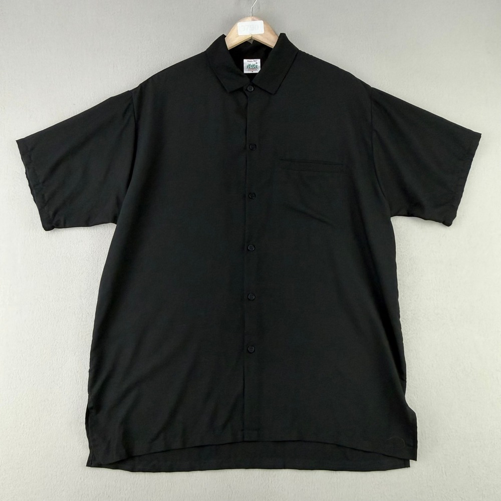 Happy Bay Camp Shirt Mens Medium Black Blank Short Sleeve Aloha Hawaii Button Up